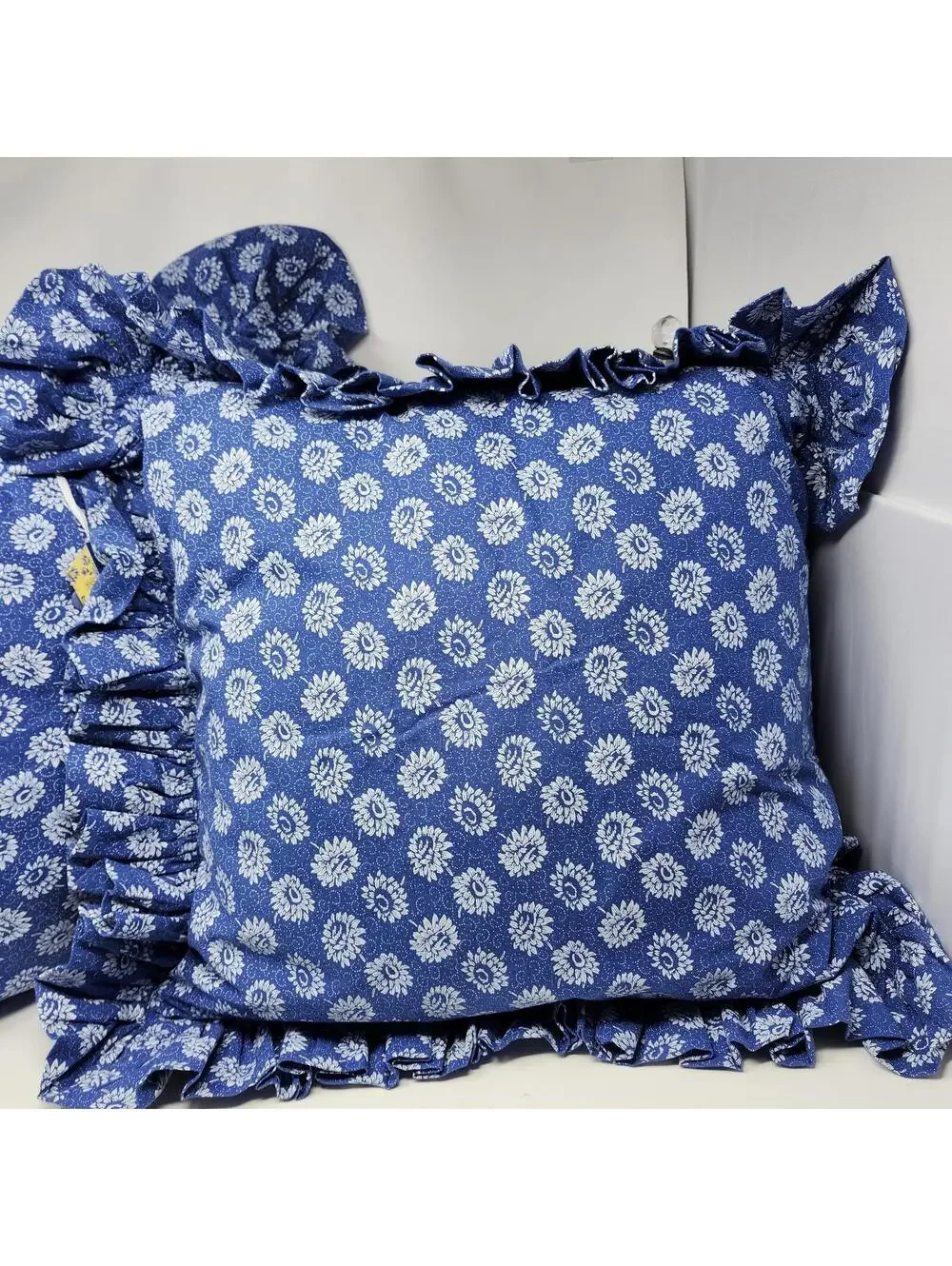April Cornell Blue Floral Ruffle Pillow Sham 18" Cottagecore Farmhouse NWT - Picture 3 of 6